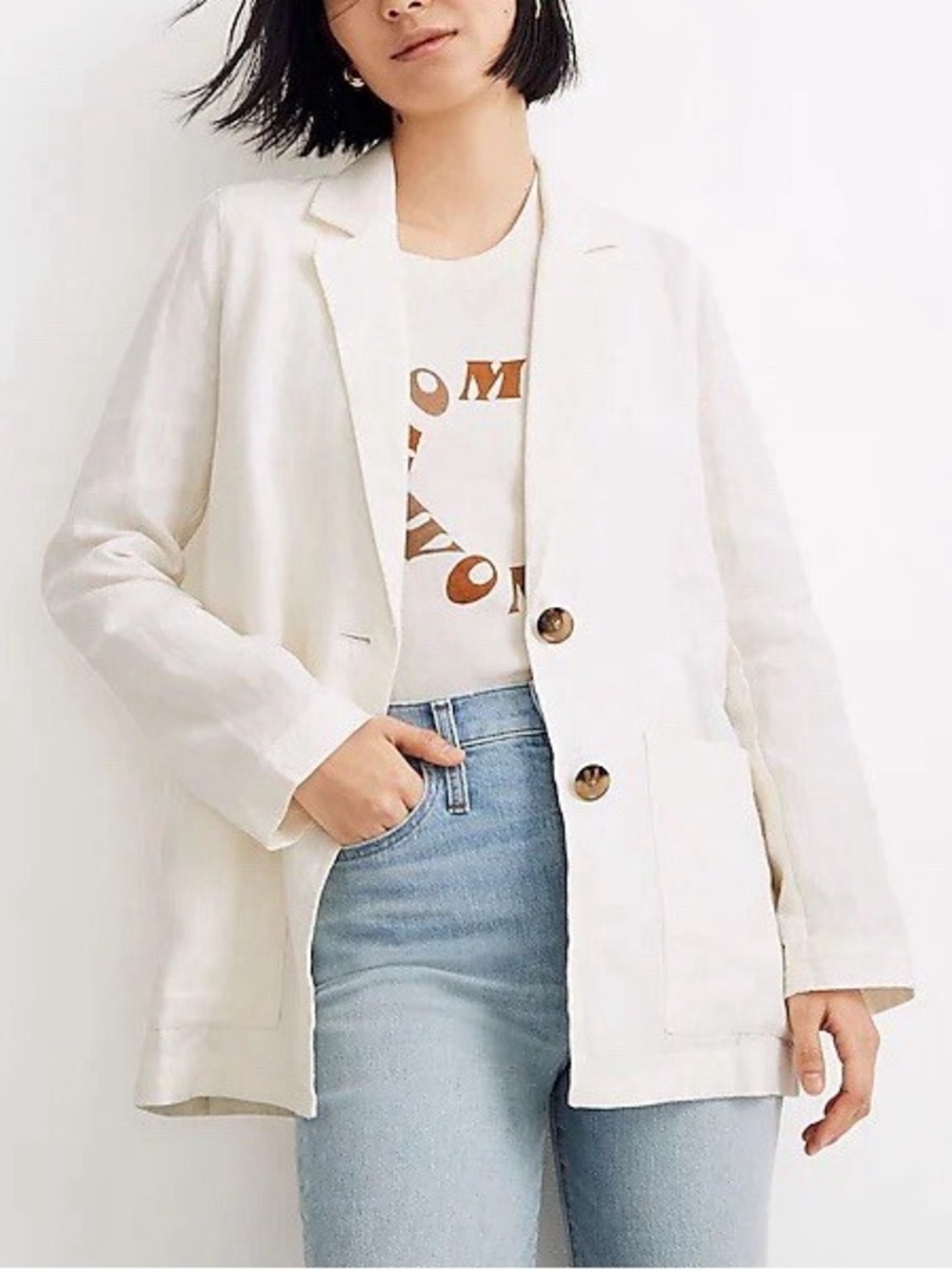 Madewell Linen Dorset Blazer Lighthouse White Size Large Oversized